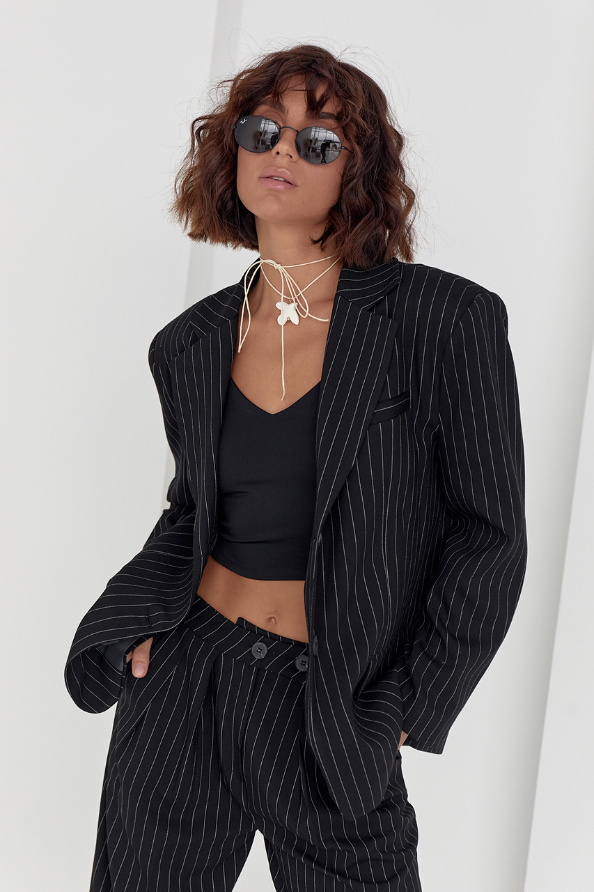 Жіночий піджак на ґудзиках у смужку — чорний колір, L (є розміри)
