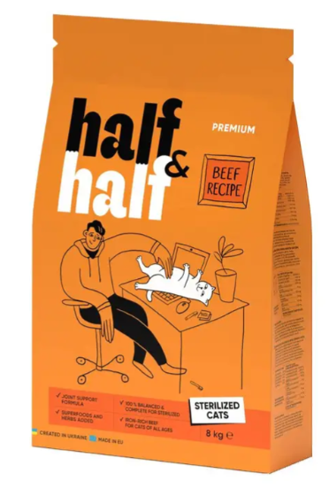 Half&Half Sterilized 8кг корм  для стерилізованих котів (яловичина)