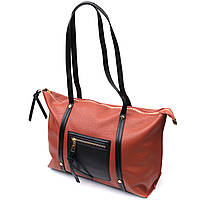 Вместительная двухцветная женская сумка из натуральной кожи Vintage 22301 Коричневая un