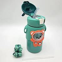 Термос для воды напитков с трубочкой поилкой бутылка детская стальная термокружка 500мл UKC EL-1802 зеленый