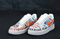 Мужские кроссовки Nike Air Force 1 Low Pauly x Vlone Pop, Найк Еір Форс Влон поп білі з оранжевим