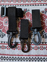 Набір тактичних карабінів на стропі чорний / Комплект карабіни+тримач для рукавиць