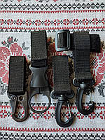 Набір тактичних карабінів на стропі чорний / Комплект карабіни+тримач для рукавиць+тримач для пляшки