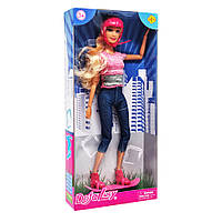 Дитяча лялька на скейті в шоломі DEFA 8375 шарнірна (Рожевий) un