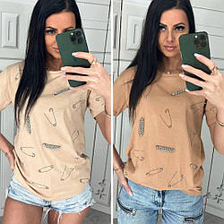 Жіночі футболки — 0129-мас — Ультрамодна жіноча футболка на літо зі стразами "Булокавка"
