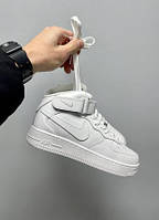 Женские кроссовки Nike Air Force 1 Mid, кожа, белый, Вьетнам Найк Еір Форс 1 Мід шкіряні білі