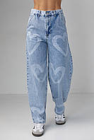 Женские джинсы с принтом в форме сердца - голубой цвет, 36р (есть размеры) un