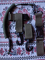 Набор тактических карабинов на стропе олива /  карабин+держатель для перчаток+страховой шнур