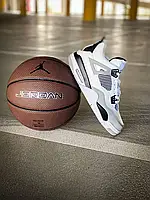 Мужские кроссовки Air Jordan 4 Retro, кожа, белый, серый, черный, Вьетнам