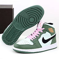 Женские кроссовки Nike Air Jordan 1 Retro High, кожа, зеленый, белый, Вьетнам 37