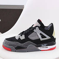 Мужские кроссовки Nike Air Jordan 4 Retro, кожа, серый, черный, Вьетнам 42
