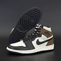 Женские кроссовки Nike Air Jordan 1 Retro High, кожа, коричневый, белый, черный, Вьетнам 37
