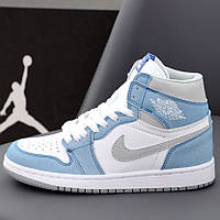 Мужские кроссовки Nike Air Jordan 1 Retro High, кожа, синий, белый, Вьетнам 42