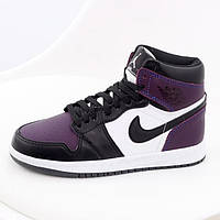 Мужские кроссовки Nike Air Jordan 1 Retro High, кожа, черный, белый, фиолетовый, Вьетнам 41
