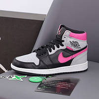 Женские кроссовки Nike Air Jordan 1 Retro High, кожа, серый, черный, розовый, Вьетнам 37