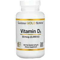 Витамин D California Gold Nutrition Vitamin D3 2000 IU 360 Fish Softgels US, код: 7950873