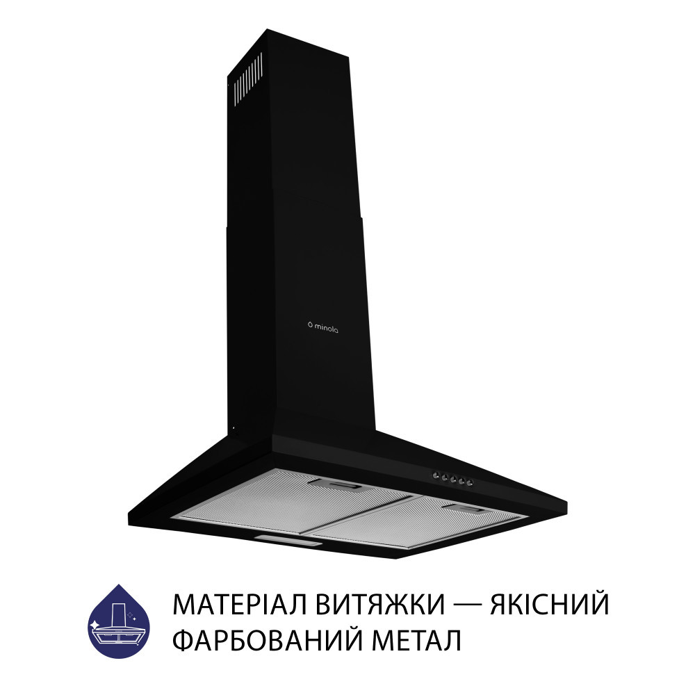 Кухонна витяжка Minola HK 5214 BL 700 LED, чорна купольна пристінна декоративна, шириною 50 см, фото 1