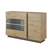 Комод з вітриною в вітальню з ЛДСП 3D2W/138 Arco (Marco) Perfect Home Графіт/Дуб артизан