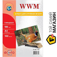 Папір WWM 180 г/м?, A4, 100 л. глянсовий (G180.100) А4 (297 x 210 мм) 100 фотопапір для струменевих принтерів