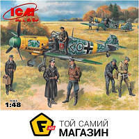 Модель 1:48 самолеты - ICM - Немецкий истребитель Bf-109F-2 с немецкими летчиками и наземным персоналом 1:48