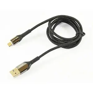 Дата-кабель Aspor AC-08 Nylon LED USB (тато) - microUSB (тато) 1m Black 3.0A