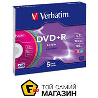 Verbatim DVD+R 4.7GB 16x Color Slim 5шт. (43556)