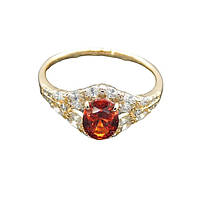 Классическое обручальное кольцо c большим красным камнем и белыми фианитами Xuping Jewelry 18К золотистый р 21
