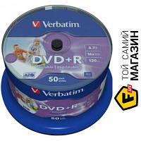 Verbatim DVD+R 4.7GB 16x Wide Inkjet Photo Printable Cake 50шт. (43512)