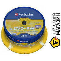 Verbatim DVD+RW 4.7GB 4x Matt Silver Cake 25шт. (43489)