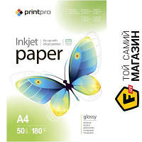 Папір Printpro 180 г/м?, A4, 50 л., глянсовий (PGE180050A4) А4 (297 x 210 мм) 50 фотопапір для струменевих