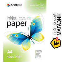 Бумага Printpro 200г/м?, А4, 100л, глянцевая (PGE200100A4) А4 (297 x 210 мм) 100 фотобумага для струйных