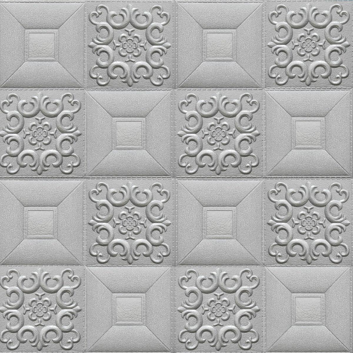 Самоклеюча декоративна настінно-стельова панель срібний візерунок 700x700x5мм (181) SW-00000481