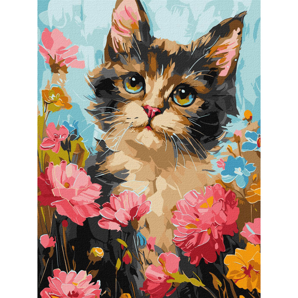 Картина за номерами "Пухнастик у квітах" KHO6600 30х40см
