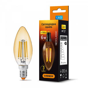 LED лампа VIDEX Filament C37FA 6W E14 2200K бронза, фото 1