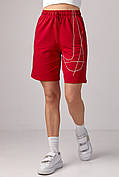 Жіночі трикотажні шорти з вишивкою — червоний колір, S (є розміри)