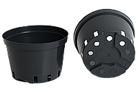 Горщик миска для хризантем 3 л h 12.5 Ø 20 см пластиковий квітковий контейнер круглий чорний Kloda