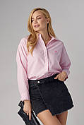 Жіноча сорочка в смужку з вишитим серцем — рожевий колір, L (є розміри)