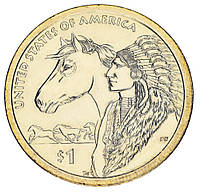 США 1 доллар 2012 P UNC Сакагавея Коренные американцы Торговые пути 17 века Индеец с лошадью (KM#528)