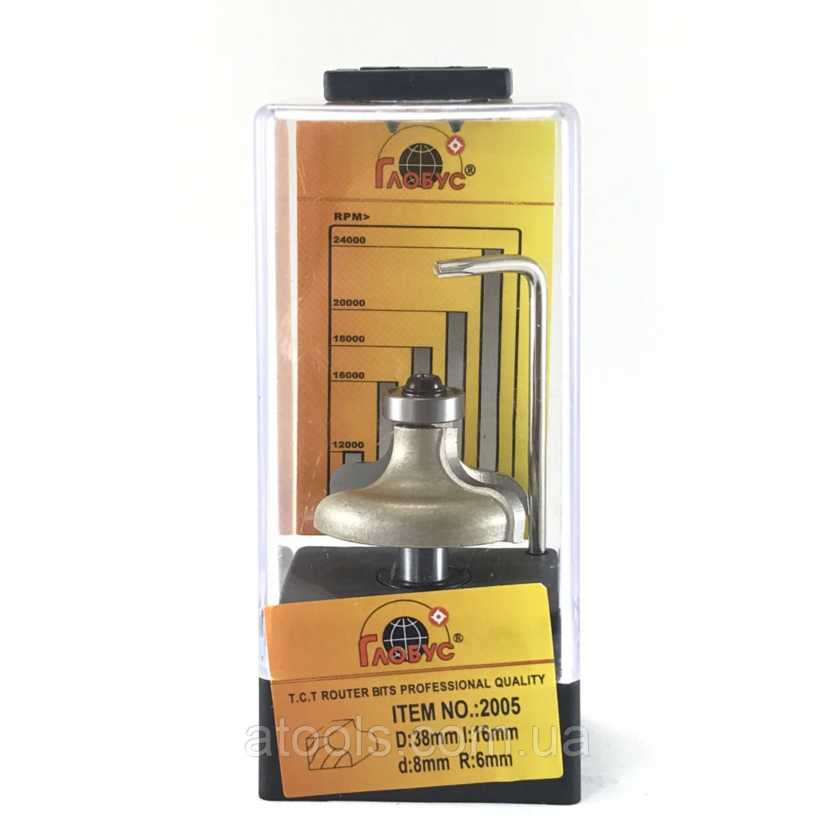 Фреза кромкова фігурна Глобус 2005 D38 d8 L51 h16 R6