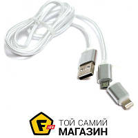 Кабель 2 в 1 PowerPlant Quick Charge 2.1A Cotton USB 2.0 AM to Lightning/Micro 1м, silver (KD00AS1290)