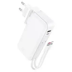 Зовнішній портативний акумулятор Hoco J126 Travel Fully Compatible Power Bank With Cable(US/EU)(10000mAh) White 22.5W