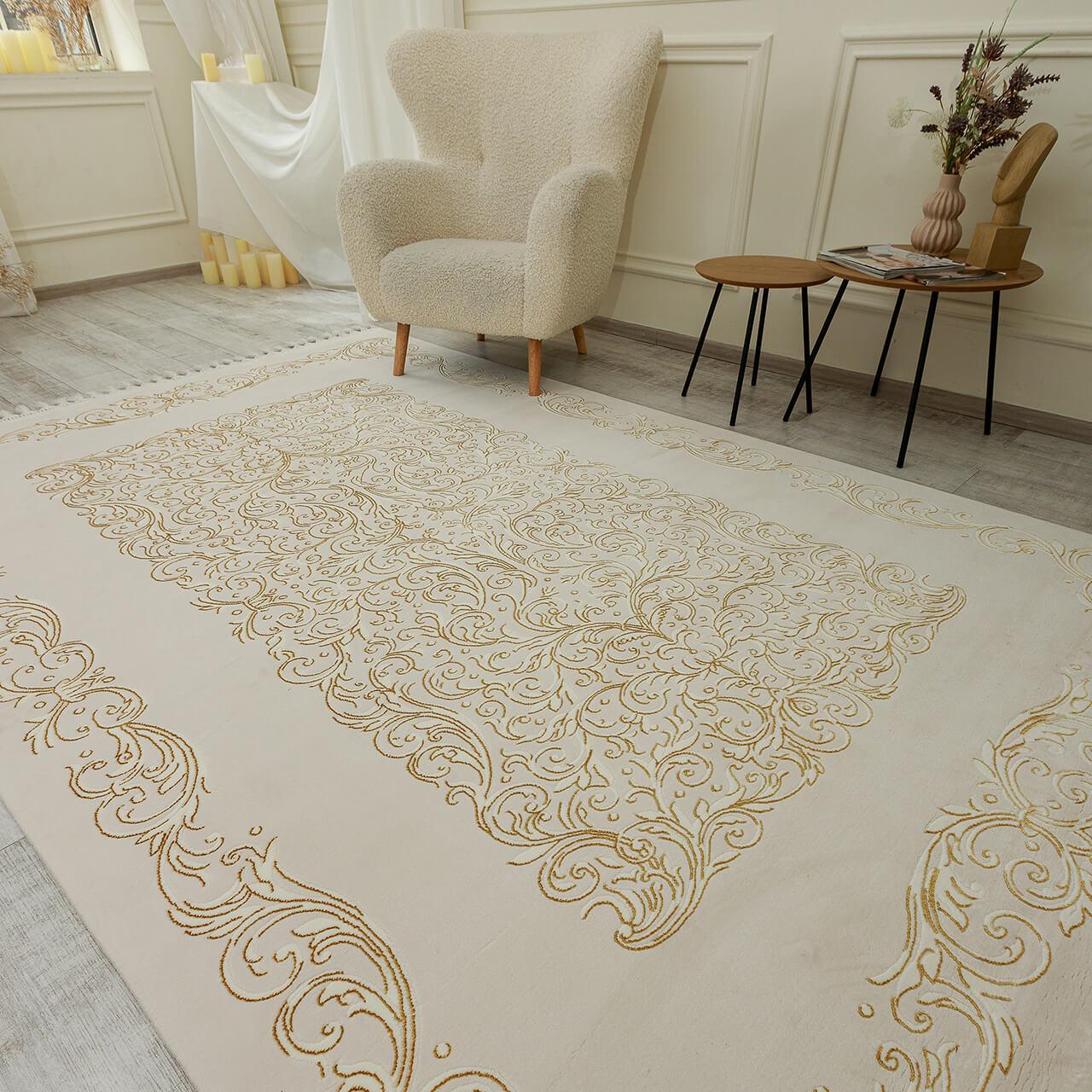 Килимок RONESANS 0208-10 1,46Х2,33 Білий з бежевим прямокутником, фото 1