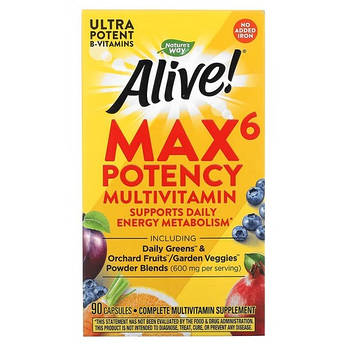 Nature's Way Alive! Max6 Potency Multivitamin No Added Iron 90 капсул