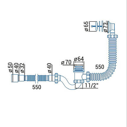 Сифон | Waterstal| для ванни Click-Clack з гнучкою трубою 32/40/50 (А - 14089), фото 2