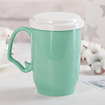 Чашка з кришкою і керамічним ситечком "Ароматний чай", 450мл (Кружка з заварником і кришкою), фото 5