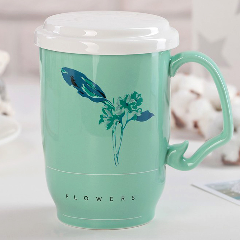 Кружка з кришкою і ситом "Ароматний чай", 450мл (Чашка заварник для чаю з керамічним ситом)