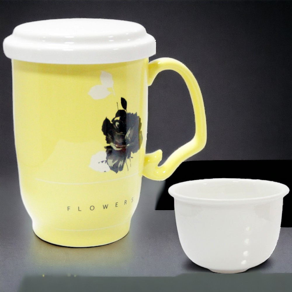 Кружка з кришкою і ситом "Ароматний чай", 450мл (Чашка заварник для чаю з керамічним ситом)