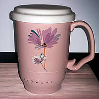Чашка с крышкой и керамическим ситечком "Ароматный чай", 450мл (Кружка с заварником и крышкой) Розовый