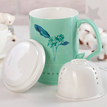 Чашка з кришкою і керамічним ситечком "Ароматний чай", 450мл (Кружка з заварником і кришкою), фото 1