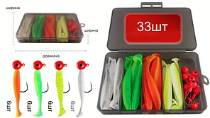 Набір силіконових приманок MARLINE 51 в 1 для риболовлі 24шт приманки + 8 джиг-головок у коробці